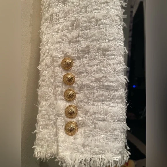 😍Authentic SOLD OUT Balmain subtle white tweed blazer gold buttons size 44 Euro - Picture 12 of 16